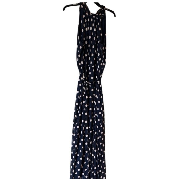 Kate And Lily Dresses & Skirts - Kate and Lily Navy/Beige Polka Dot Halter neck Maxi Dress with Tie Waist size 4